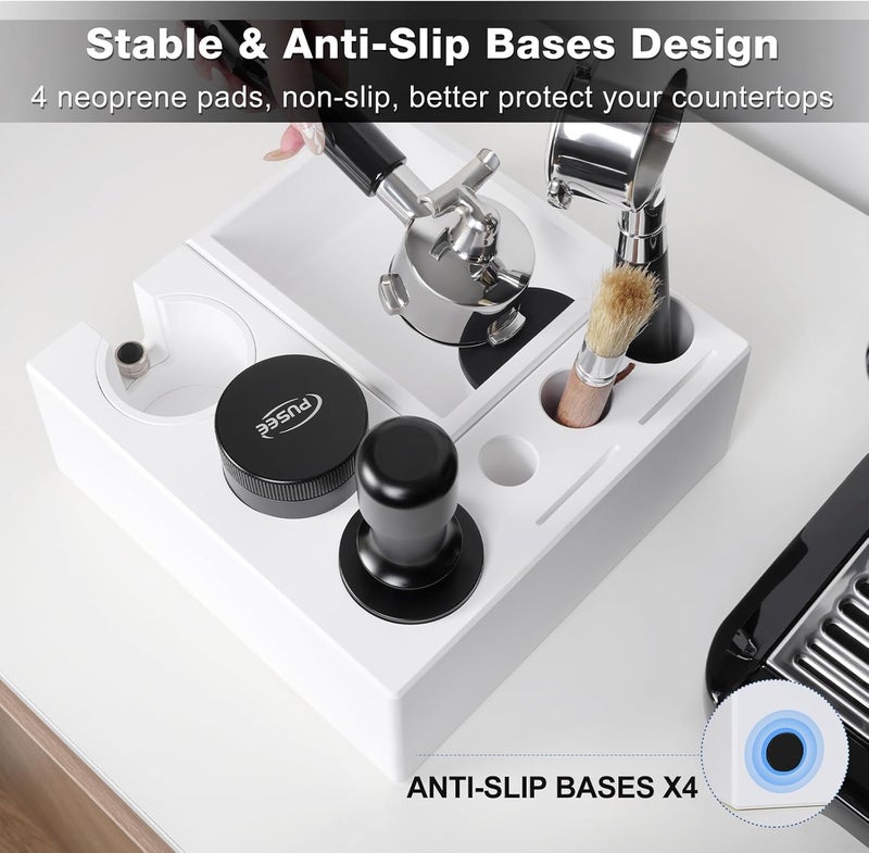 PUSEE Espresso Knock Box & Tamp Station, 9 in 1 Espresso Organizer, Fit 51,54,58MM Tamper, Distributor, Portafilter & Puck Screen Accessories, Detachable Knock Box - Image 4